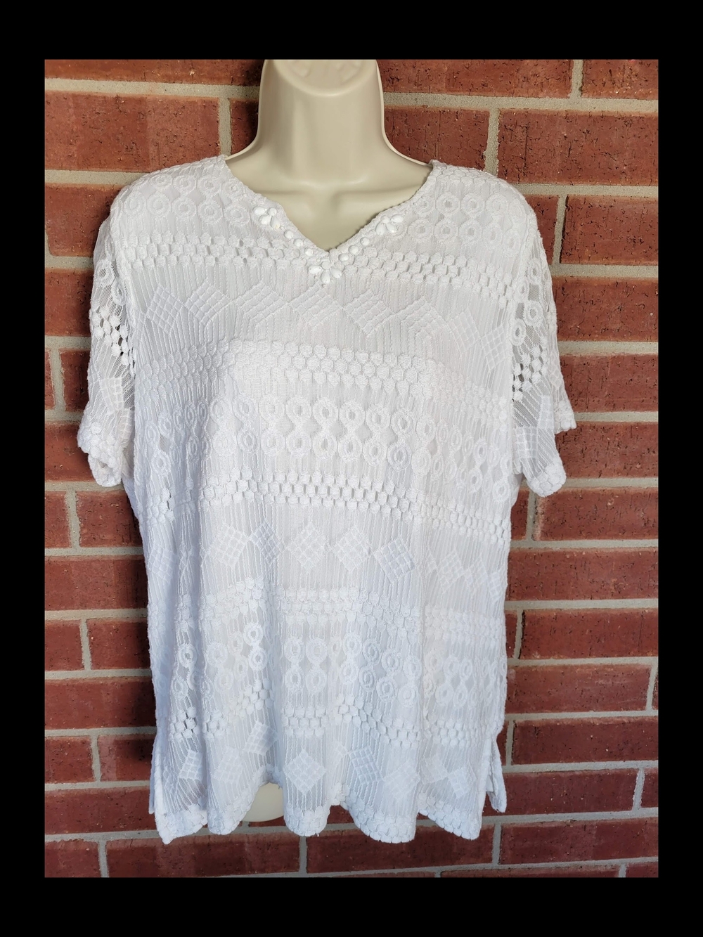 4 Alfred Dunner White Crochet Short Sleeve Tunic